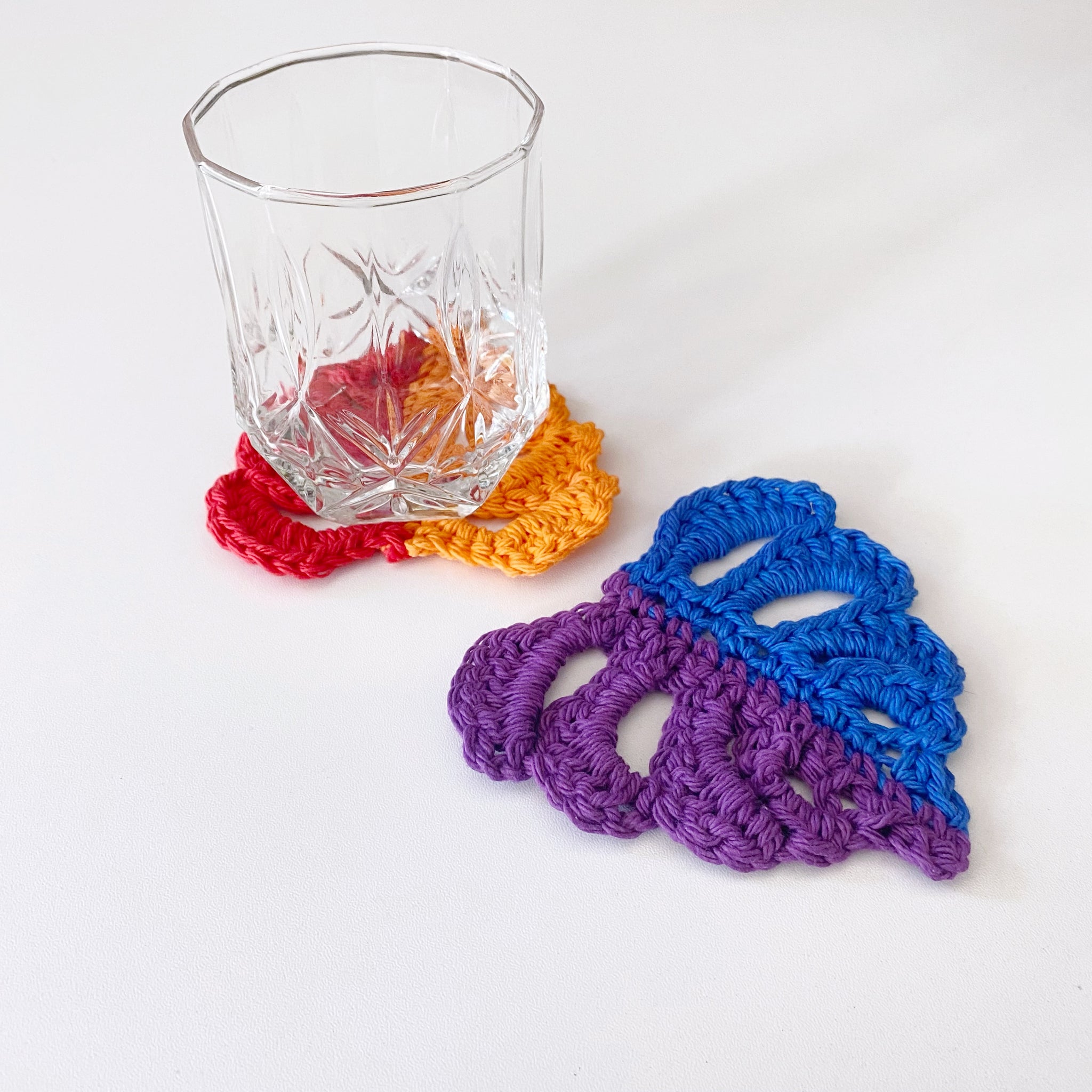 crochet monstera coaster Rainbow Monstera Coaster Set – CinnaLuna Boutique