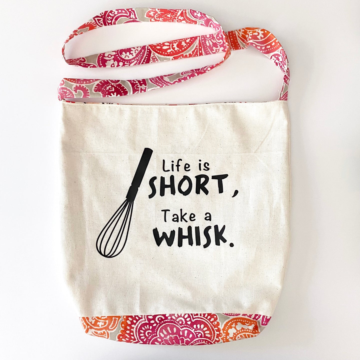 Life Is Short Take A Whisk Crossbody Canvas Bag